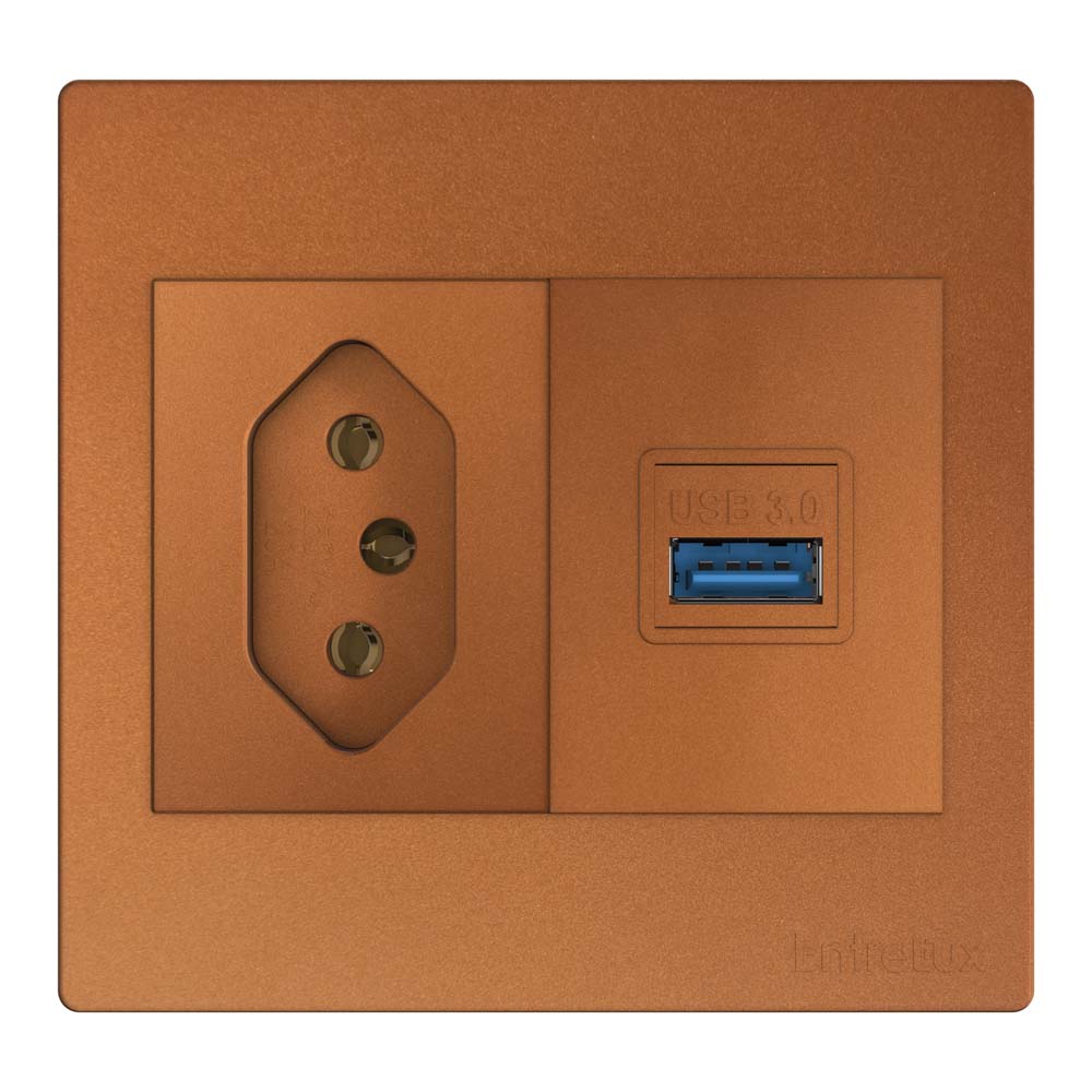 Fit clean tomada + USB bronze