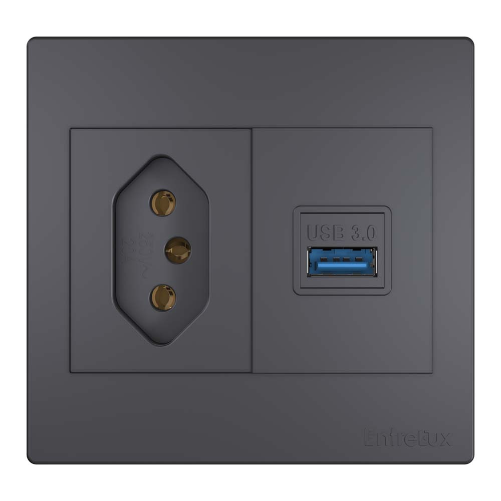 Fit soft tomada + USB grafite