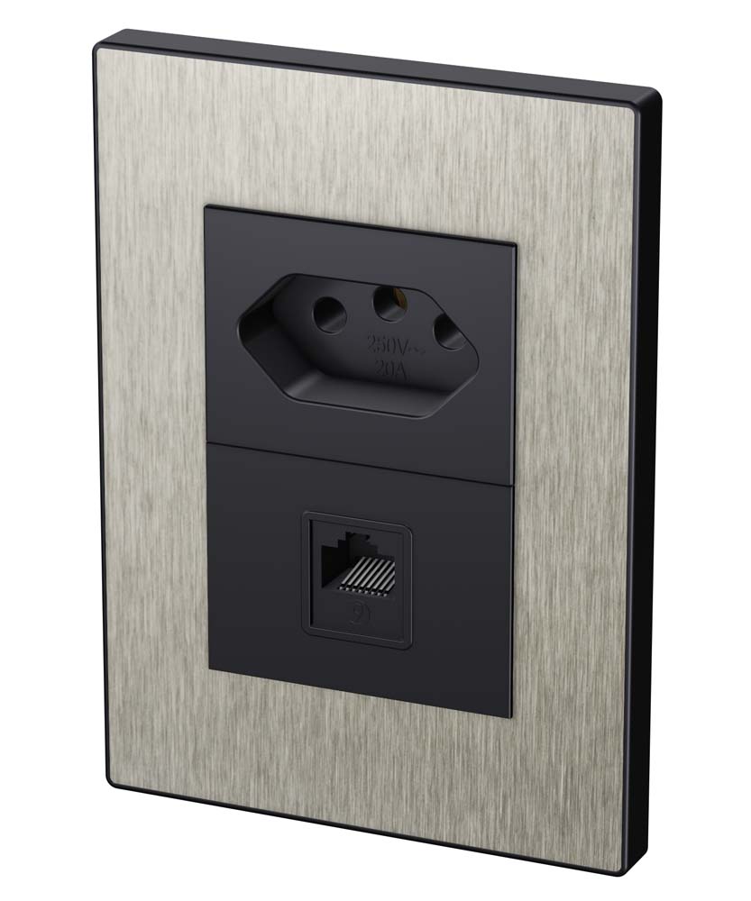 Steel tomada + entrada RJ45 aço escovado